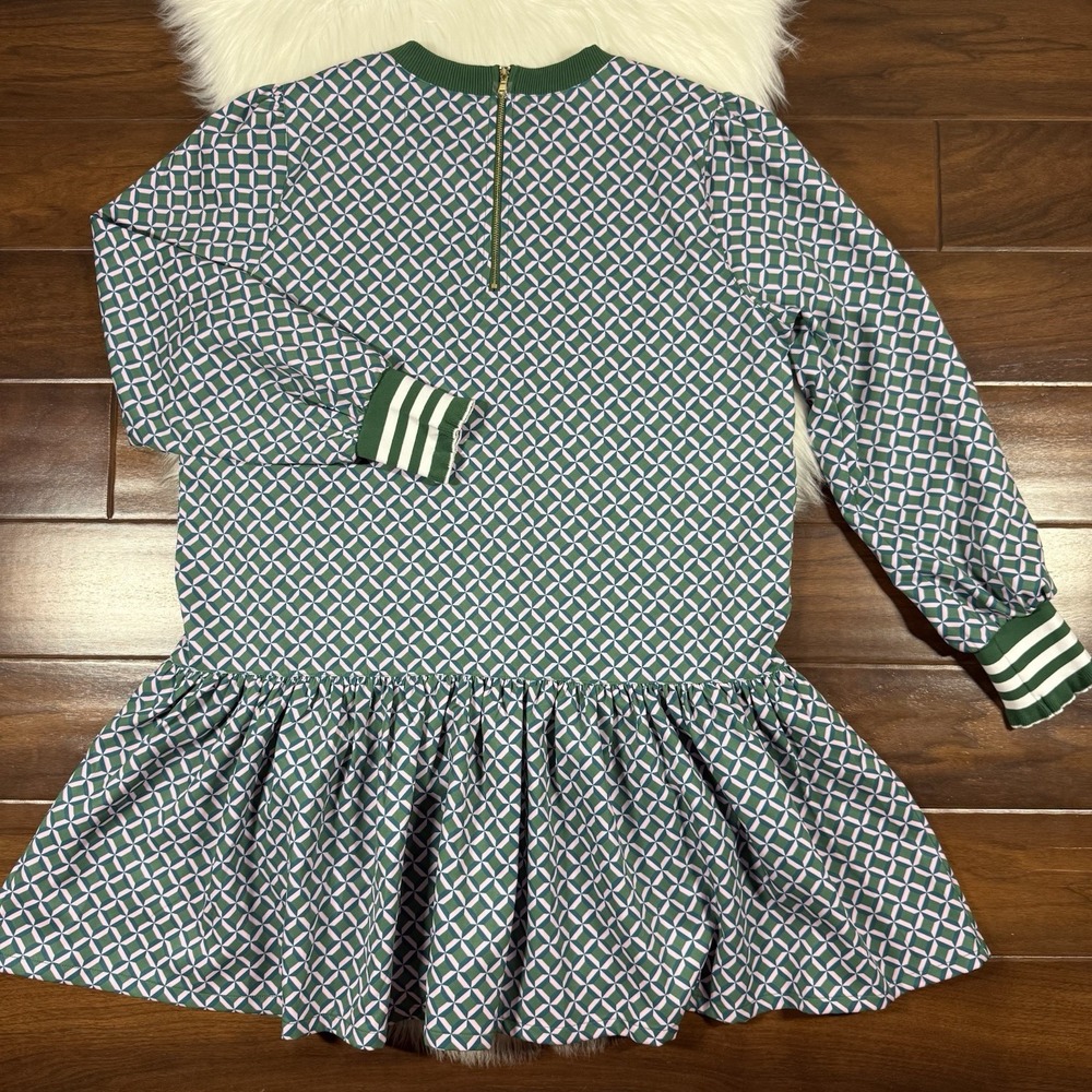 Addison Bay Active‎ Women's Size Large Green Pink Geo Trellis Vine Dress - Picture 7 of 10